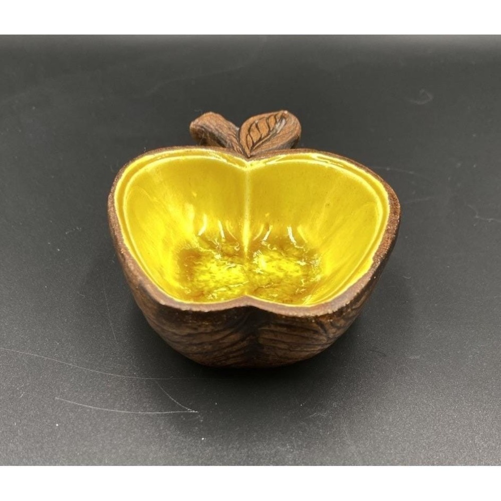 Trinket Dish - Vintage 1962 Treasure Craft Apple with Flame Yellow Glaze - Picture 6 of 6